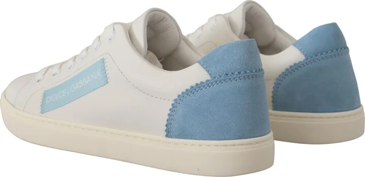 White Blue Leather Low Top Sneakers Women's Shoes - Image 3
