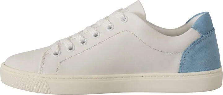 White Blue Leather Low Top Sneakers Women's Shoes - Image 5