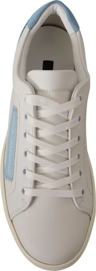 White Blue Leather Low Top Sneakers Women's Shoes - Image 6