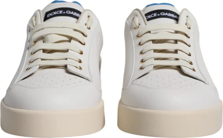 White Blue Perforated Low Top Sneakers Men's Shoes - Image 2