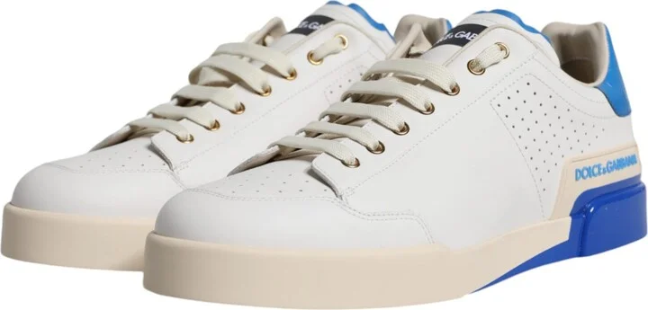 White Blue Perforated Low Top Sneakers Men's Shoes - Image 4