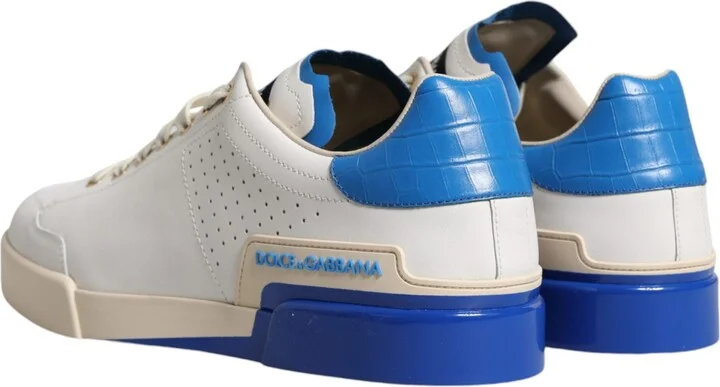 White Blue Perforated Low Top Sneakers Men's Shoes - Image 5