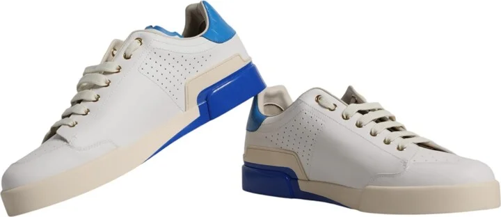 White Blue Perforated Low Top Sneakers Men's Shoes - Image 6