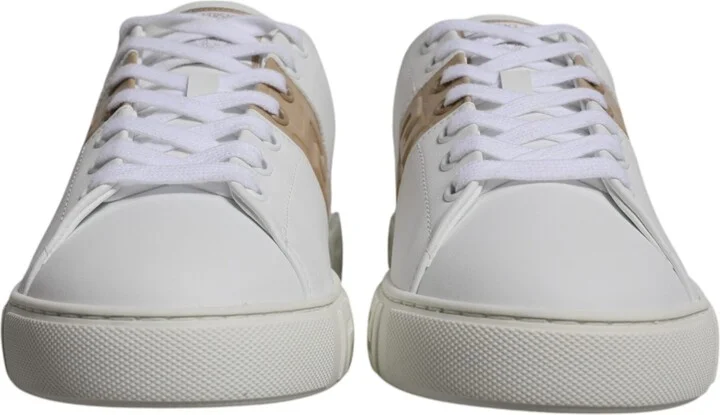 White Brown Greca Print TPU Low Top Men Sneakers Men's Shoes - Image 2