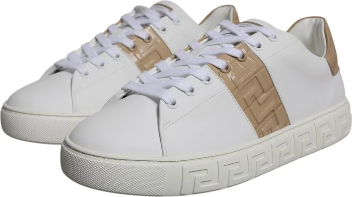White Brown Greca Print TPU Low Top Men Sneakers Men's Shoes - Image 3