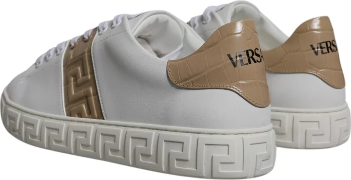 White Brown Greca Print TPU Low Top Men Sneakers Men's Shoes - Image 4