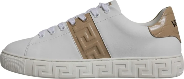White Brown Greca Print TPU Low Top Men Sneakers Men's Shoes - Image 5