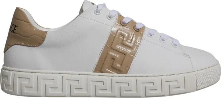 White Brown Greca Print TPU Low Top Men Sneakers Men's Shoes