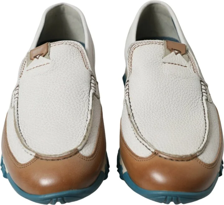 White Brown Leather Slip On Men Moccasin Men's Shoes - Image 2