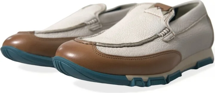 White Brown Leather Slip On Men Moccasin Men's Shoes - Image 3