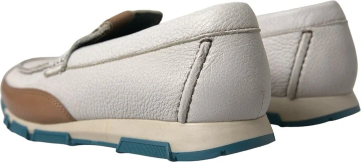 White Brown Leather Slip On Men Moccasin Men's Shoes - Image 4