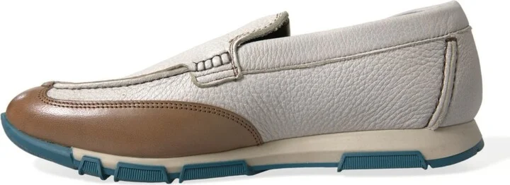 White Brown Leather Slip On Men Moccasin Men's Shoes - Image 5
