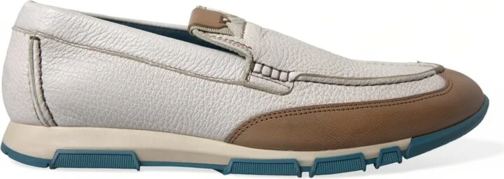 White Brown Leather Slip On Men Moccasin Men's Shoes