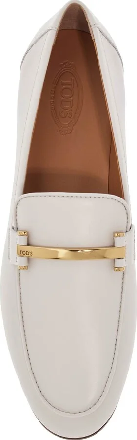 White Calfskin Moccasin With Gold Bar And Velcro Closure - Image 2