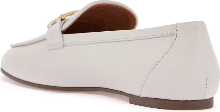 White Calfskin Moccasin With Gold Bar And Velcro Closure - Image 3