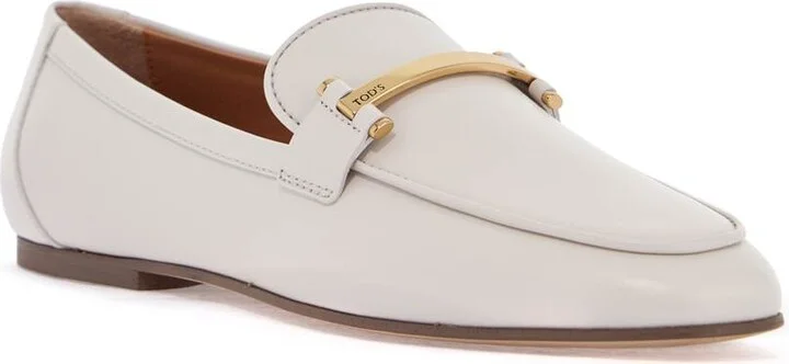 White Calfskin Moccasin With Gold Bar And Velcro Closure - Image 4