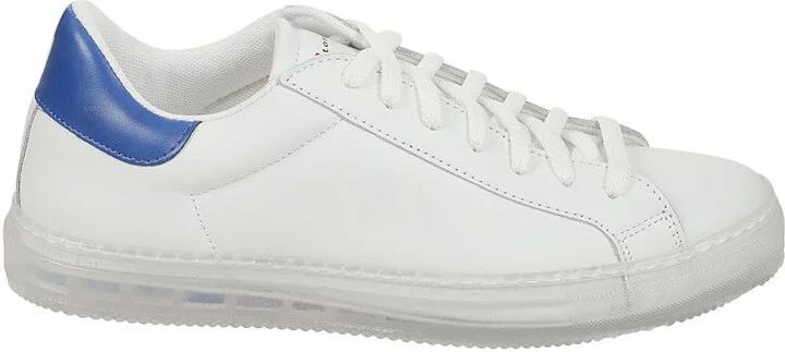 White Calfskin Sneakers With Blue Detailing