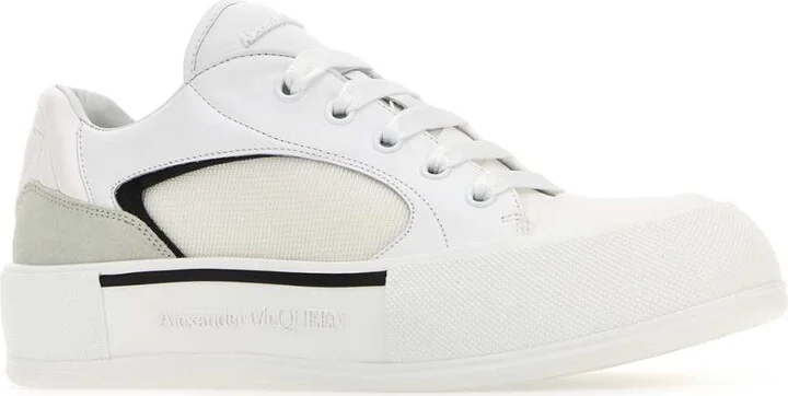 White Canvas And Leather Plimsoll Sneakers - Image 2