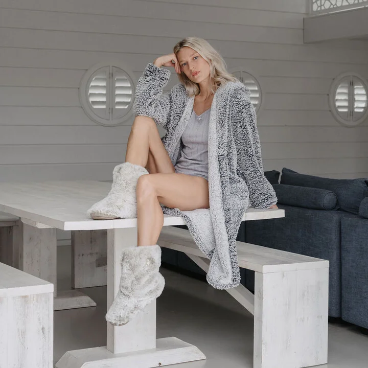 White Cole - Short Luxury Faux Fur Slipper Boot - Ferret - Image 2