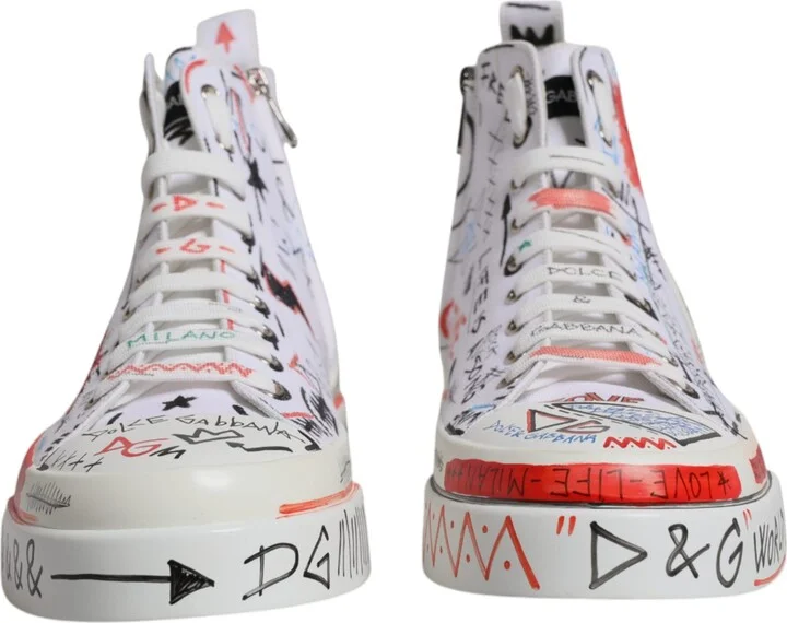 White Cotton Graffiti High Top Sneaker Men's Shoes - Image 2