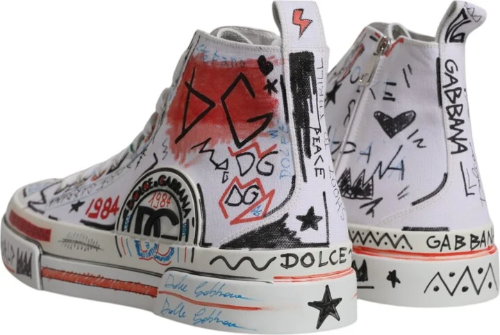 White Cotton Graffiti High Top Sneaker Men's Shoes - Image 5