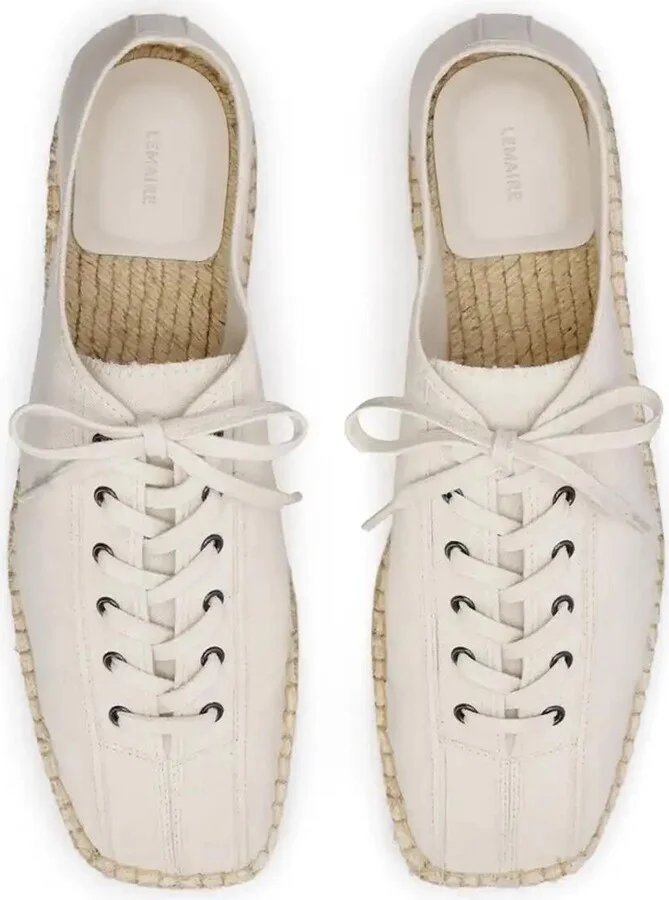 White Cotton Lace-Up Espadrilles - Image 4