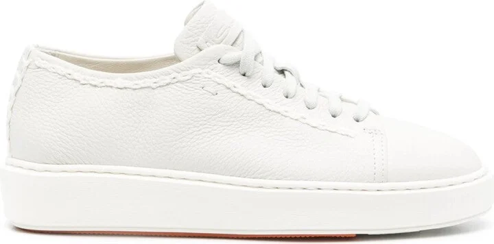 White Cow Leather Trainers With Textured Upper