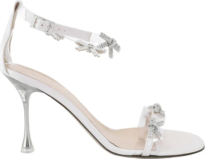 White Crystal-Embellished Bow Sandals