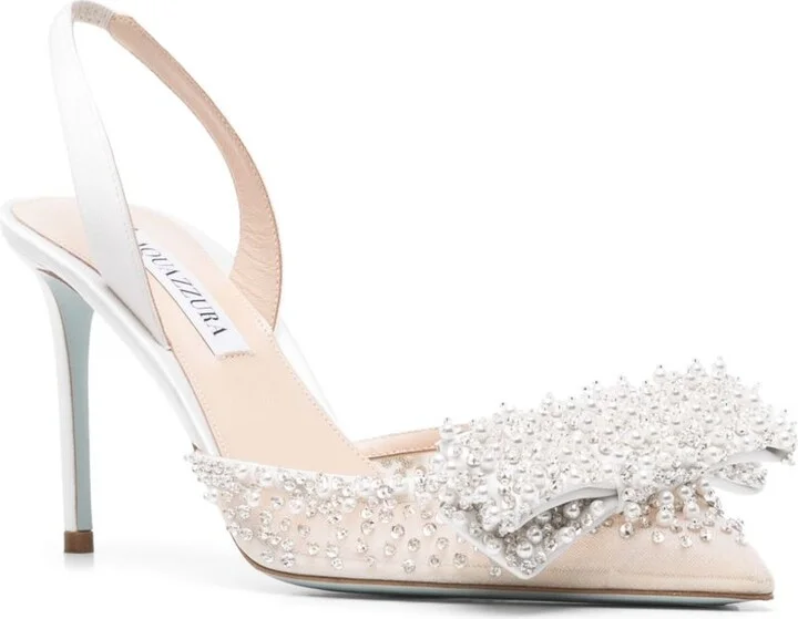 White Crystal-Embellished Slingback Pumps - Image 2