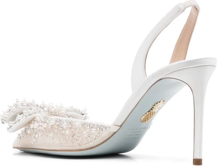 White Crystal-Embellished Slingback Pumps - Image 3