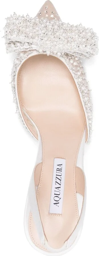 White Crystal-Embellished Slingback Pumps - Image 4