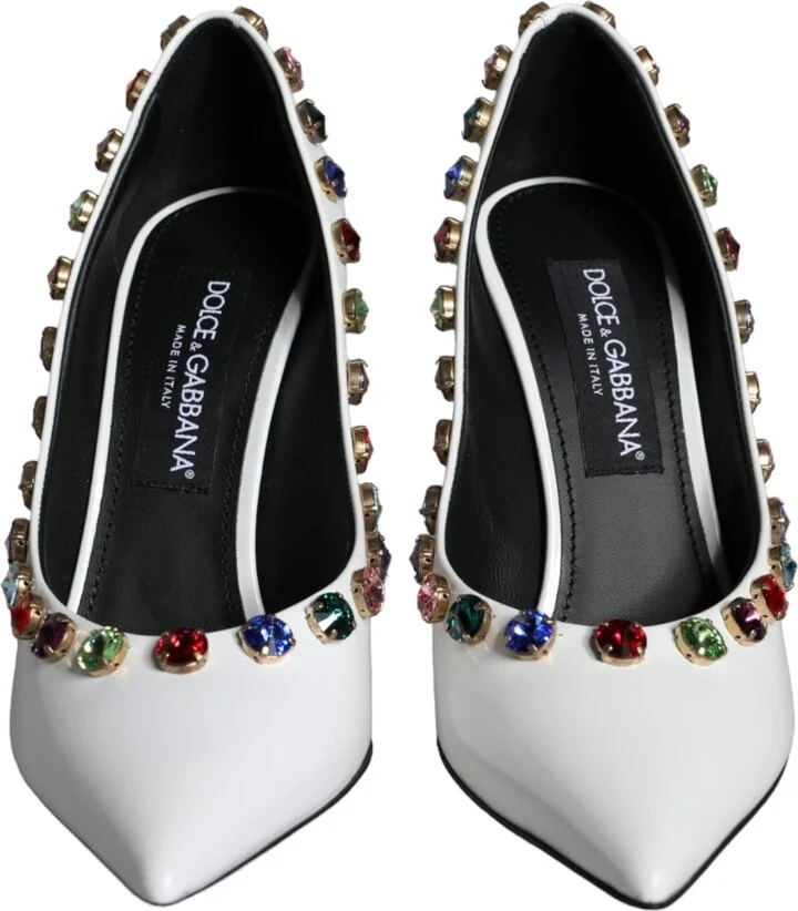 White Crystal Leather High Heels Pumps Women's Shoes - Image 2