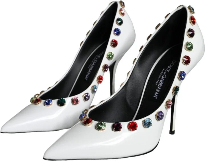 White Crystal Leather High Heels Pumps Women's Shoes - Image 3