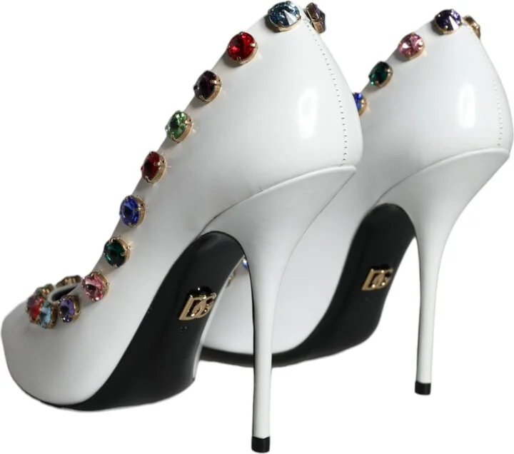White Crystal Leather High Heels Pumps Women's Shoes - Image 4