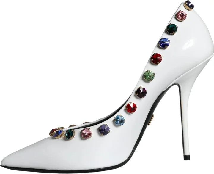 White Crystal Leather High Heels Pumps Women's Shoes - Image 5