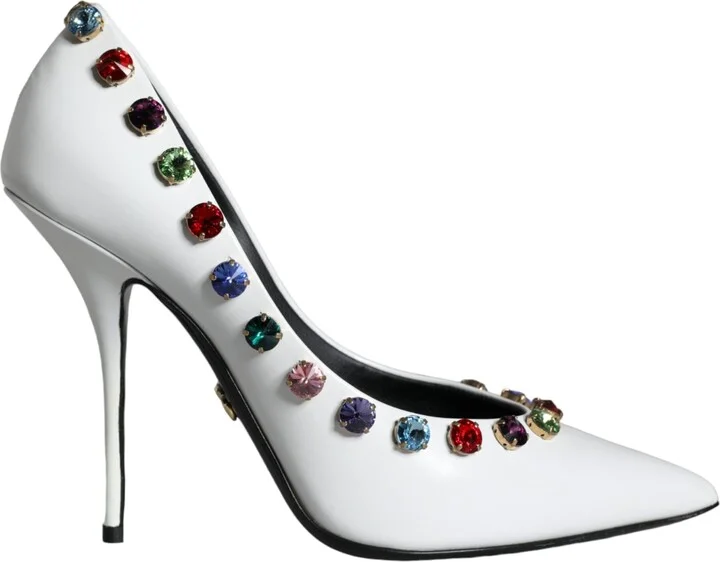White Crystal Leather High Heels Pumps Women's Shoes