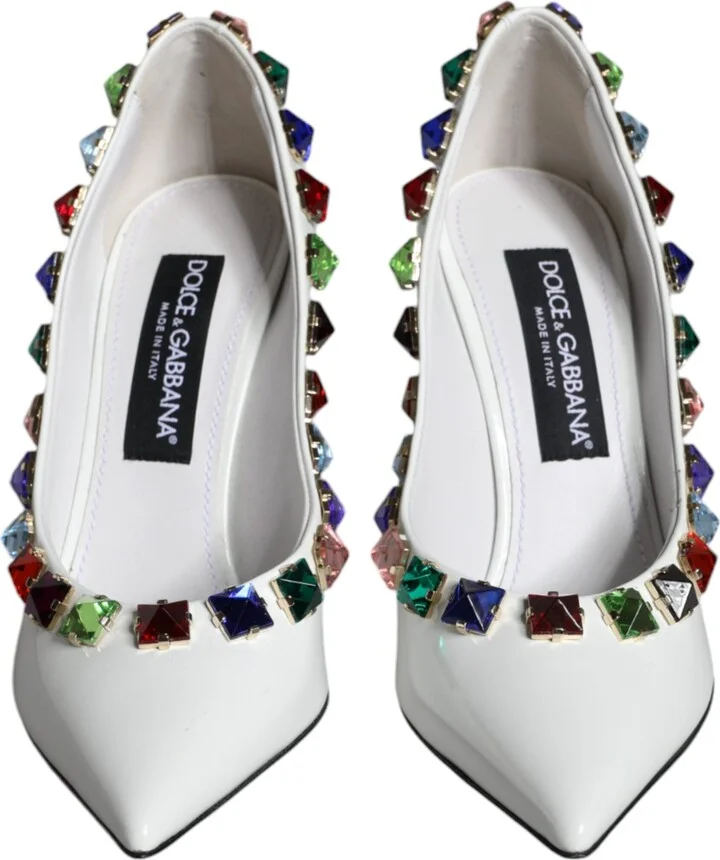 White Crystals Leather High Heels Pumps Women's Shoes - Image 2