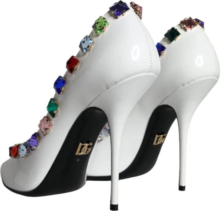 White Crystals Leather High Heels Pumps Women's Shoes - Image 4