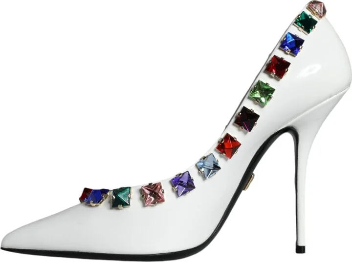 White Crystals Leather High Heels Pumps Women's Shoes - Image 5