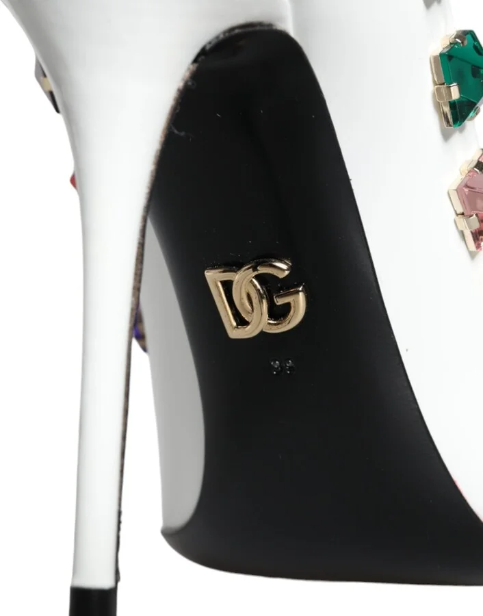 White Crystals Leather High Heels Pumps Women's Shoes - Image 6