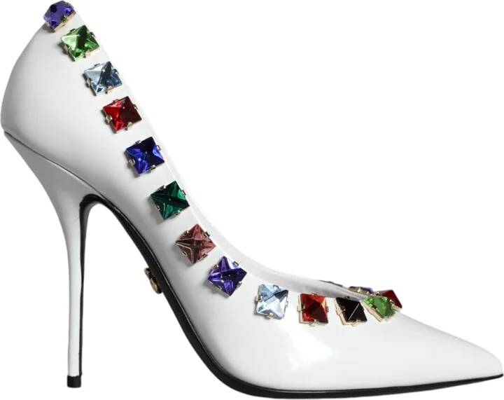 White Crystals Leather High Heels Pumps Women's Shoes