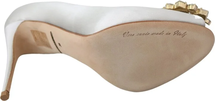 White Crystals Peep Toe Heels Satin Pumps Women's Shoes - Image 2
