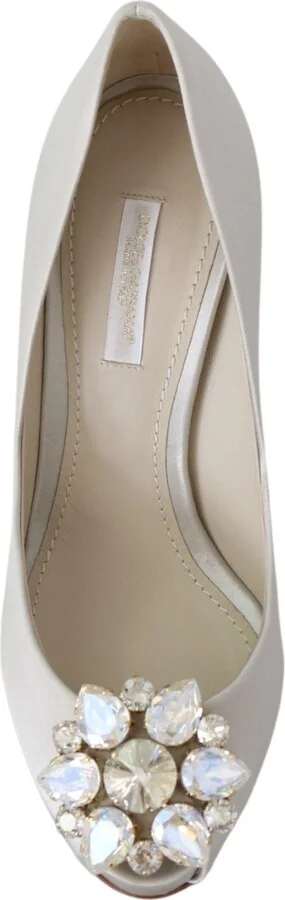 White Crystals Peep Toe Heels Satin Pumps Women's Shoes - Image 3