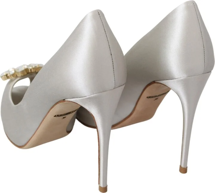 White Crystals Peep Toe Heels Satin Pumps Women's Shoes - Image 6