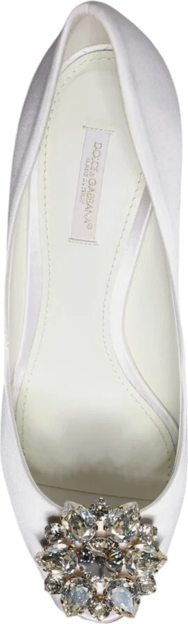 White Crystals Peep Toe Satin Pumps Women's Shoes (Pre-Owned) - Image 6