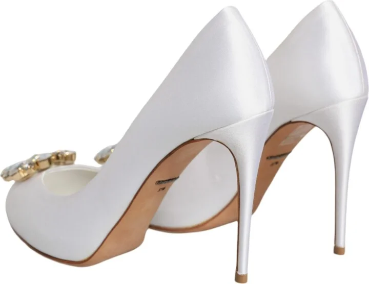 White Crystals Peep Toe Satin Pumps Women's Shoes (Pre-Owned) - Image 5