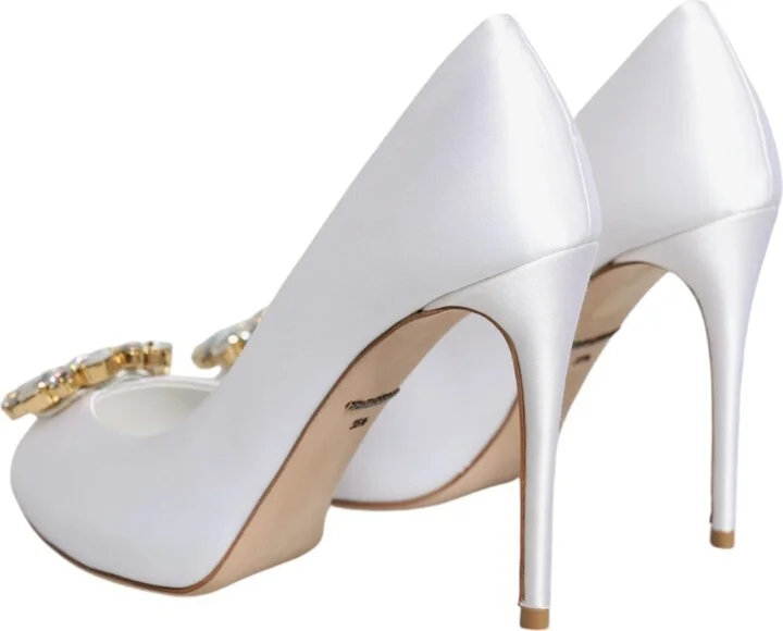 White Crystals Peep Toe Satin Pumps Women's Shoes (Pre-Owned) - Image 5