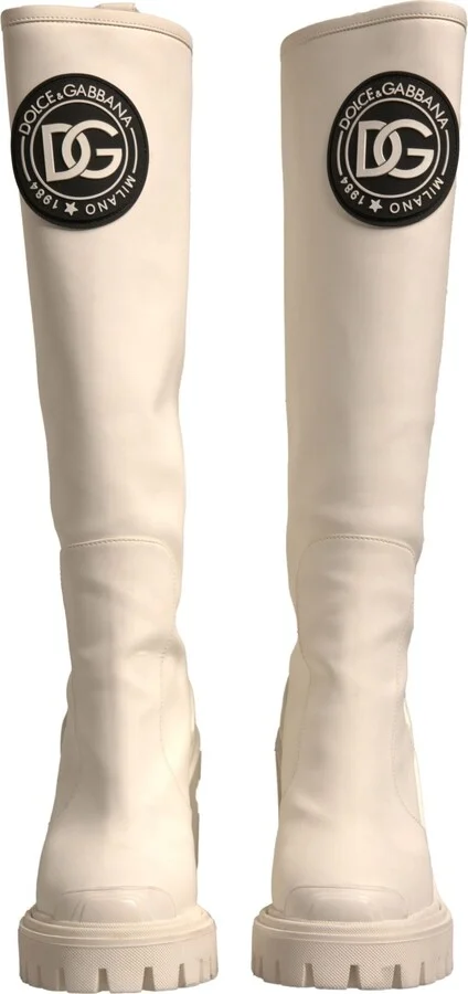 White DG Logo Hi Trekking Plateau Biker Boots Women's Shoes - Image 2
