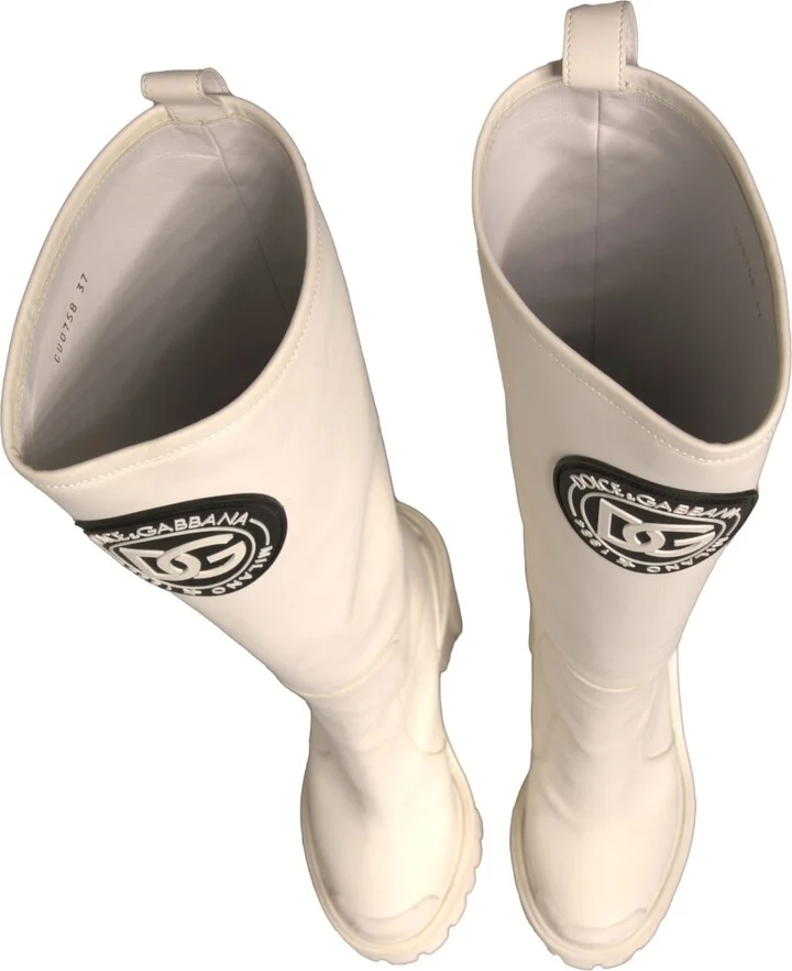 White DG Logo Hi Trekking Plateau Biker Boots Women's Shoes - Image 3