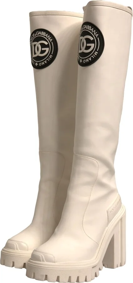 White DG Logo Hi Trekking Plateau Biker Boots Women's Shoes - Image 4